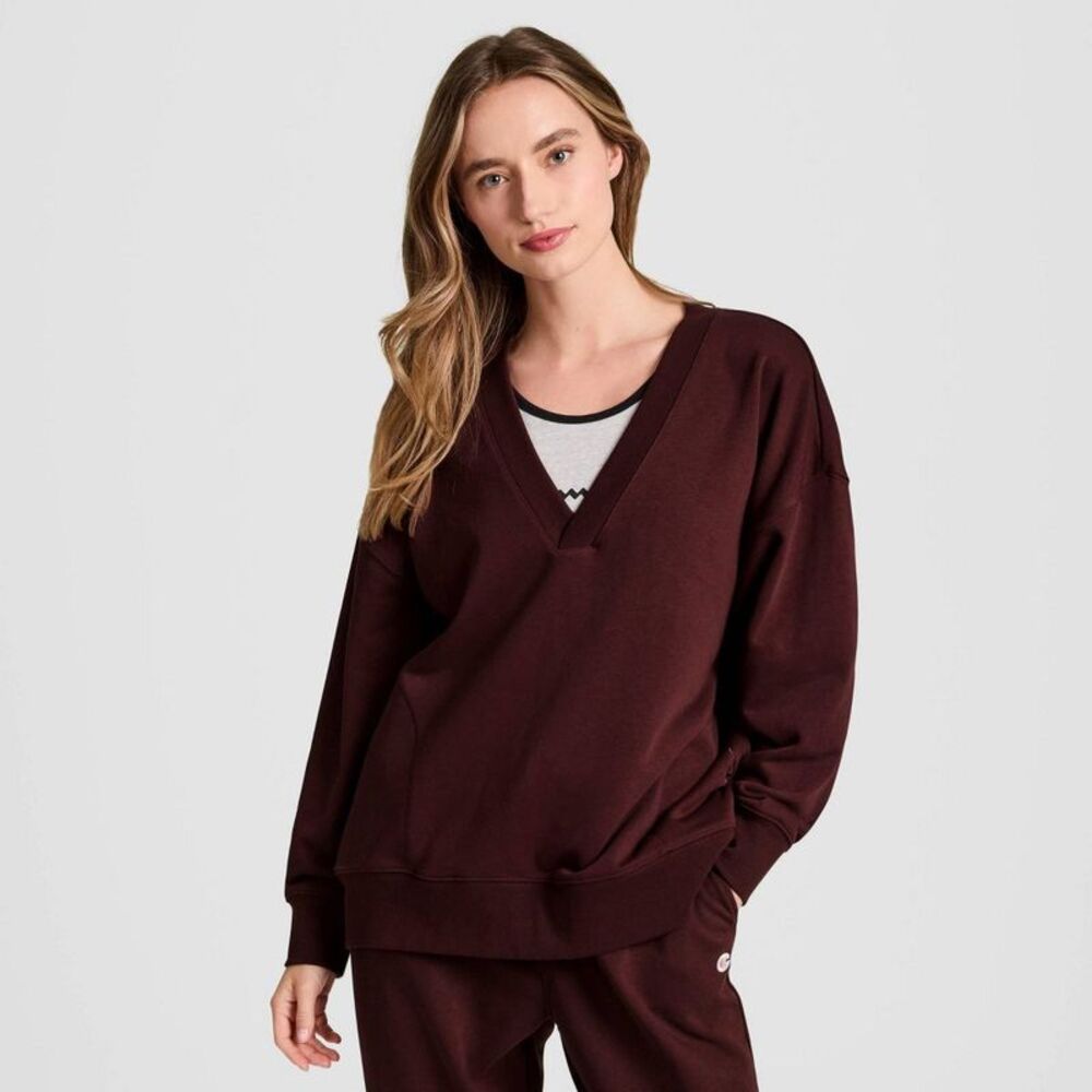 Champion Women's Long Sleeve V-Neck French Terry Pullover - Maroon S